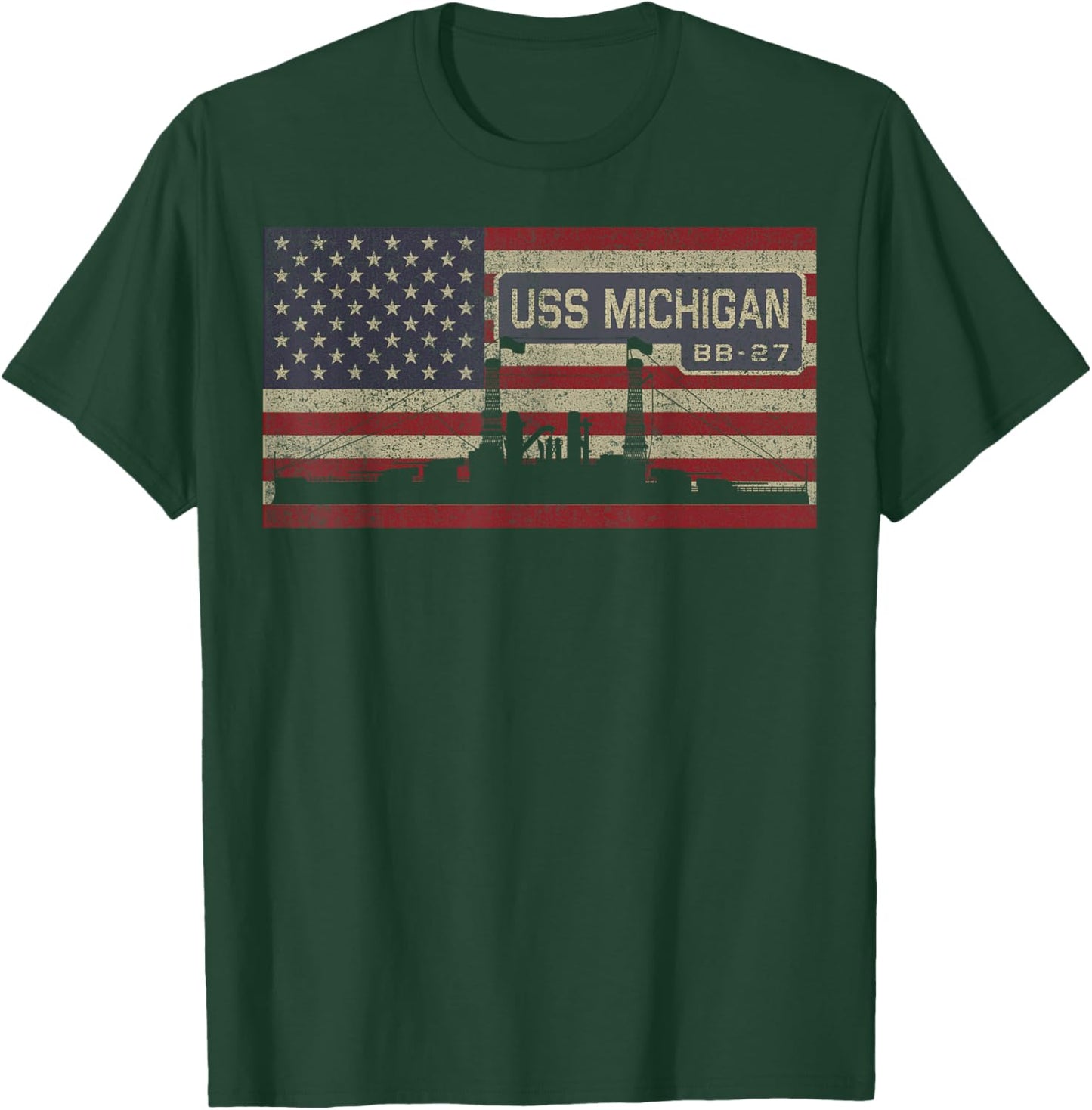 USS Michigan BB-27 WW1 Battleship USA American Flag T-Shirt - T-Shirt | Forest