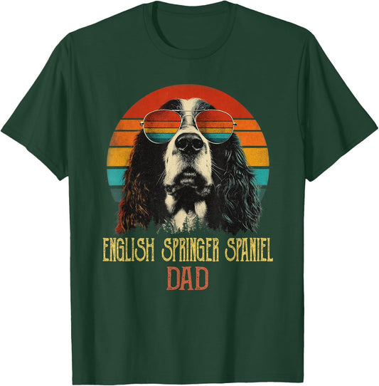 Funny English Springer Spaniel Dad Vintage Dog Sunglasses T-Shirt - T-Shirt | Forest