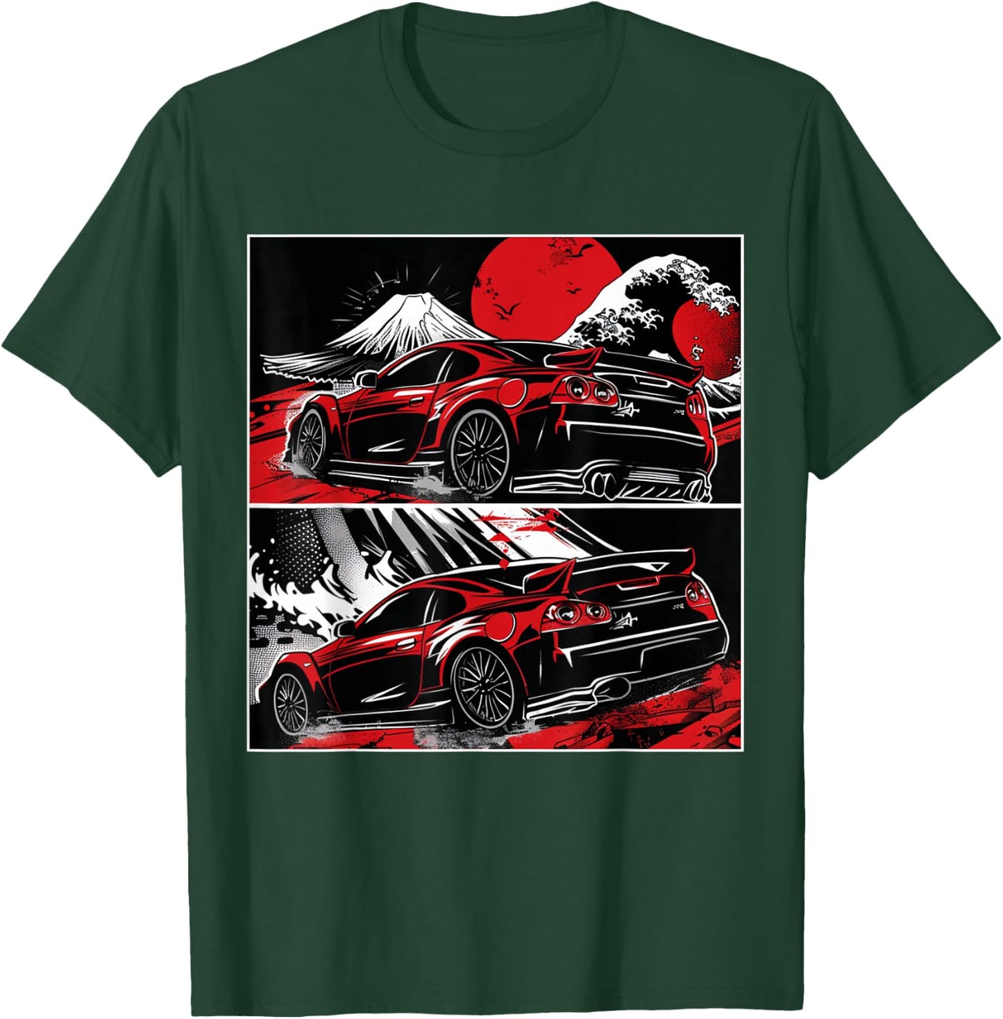 Japanese JDM Race Car Comic Style Great Wave Graphic T-Shirt - T-Shirt | Forest