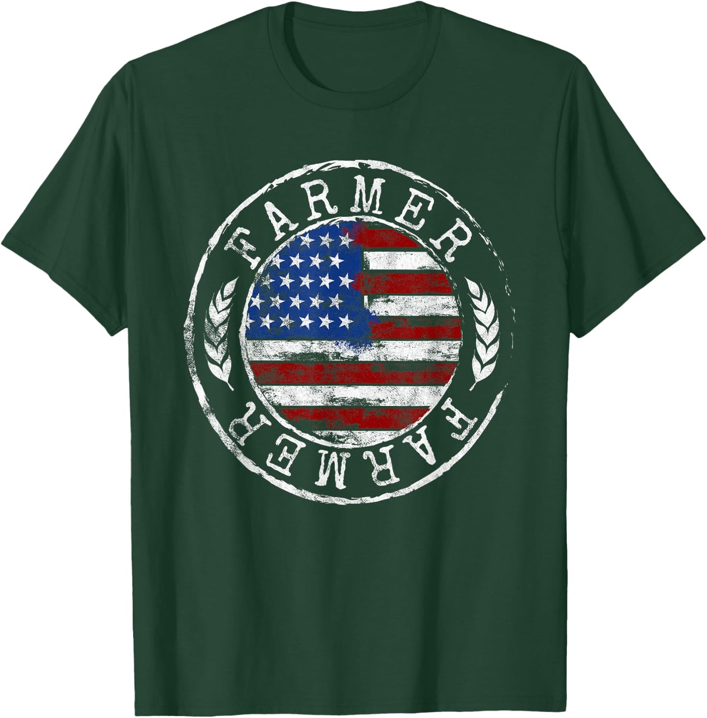 Farmer American Flag Farming Gift Usa Patriotic Stamp Style T-Shirt - T-Shirt | Forest
