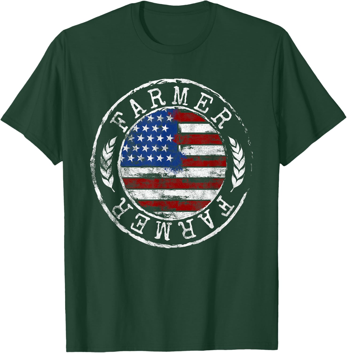 Farmer American Flag Farming Gift Usa Patriotic Stamp Style T-Shirt - T-Shirt | Forest