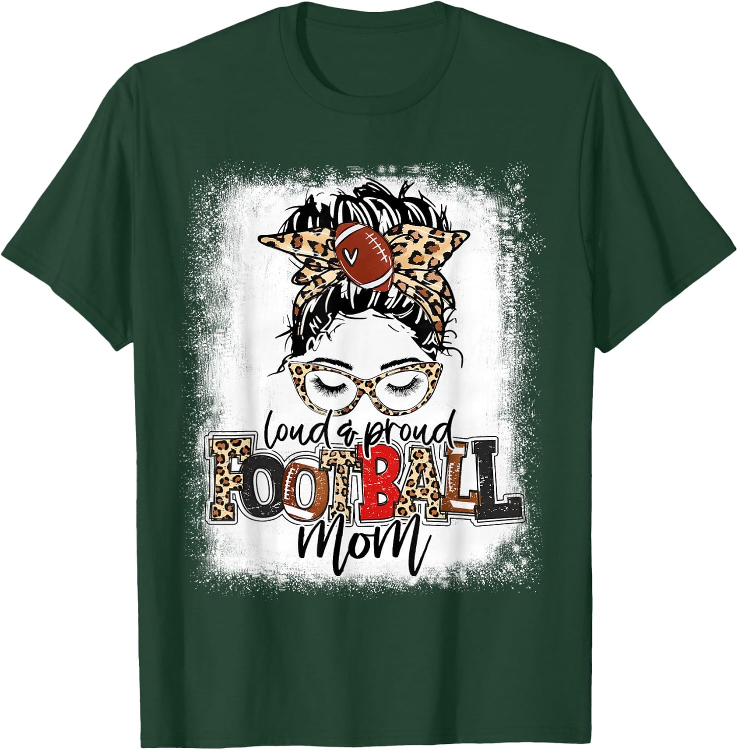 Loud And Proud Football Mom Bleached Leopard Football Mama T-Shirt - T-Shirt | Forest