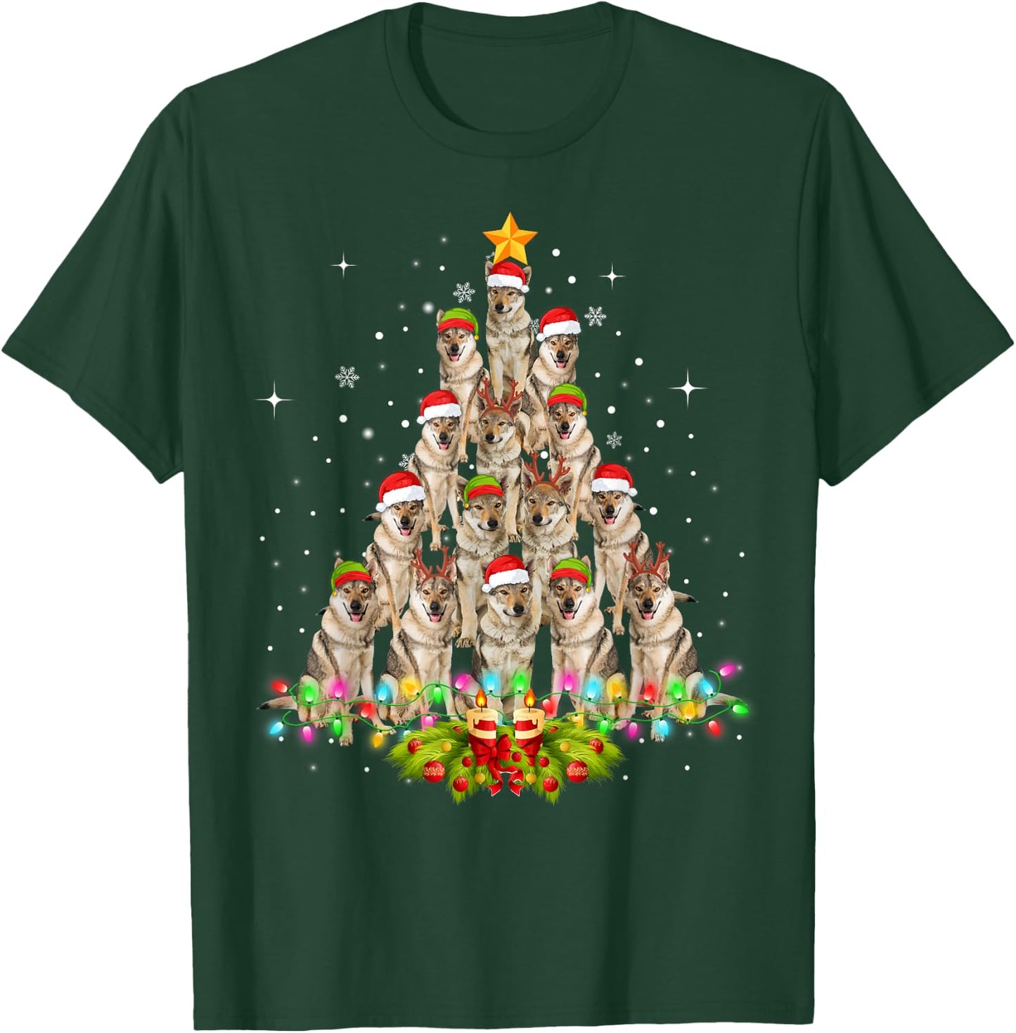 Wolfs Tree Christmas Sweater Xmas Pet Animal Wolf Lover Gift T-Shirt - T-Shirt | Forest