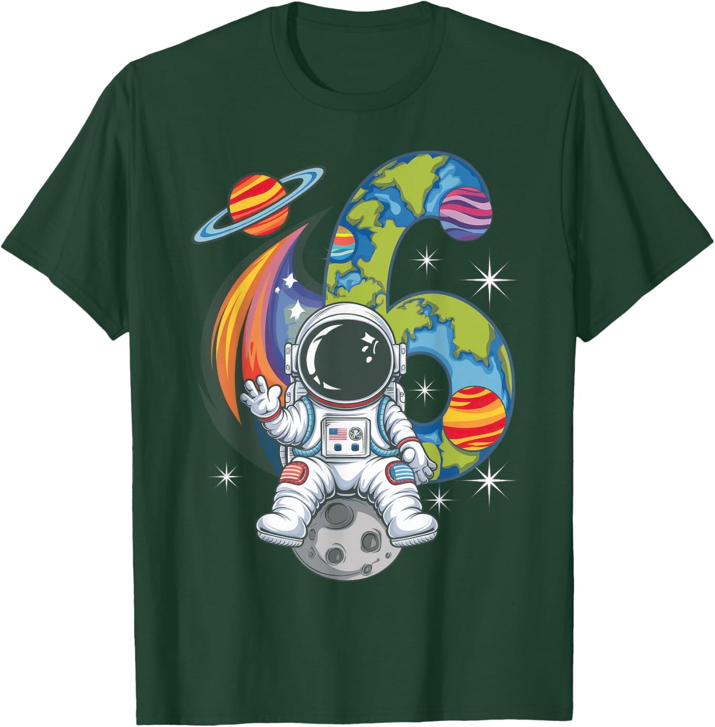 Planets Astronaut Birthday Kids 6th Birthday T-Shirt - T-Shirt | Forest