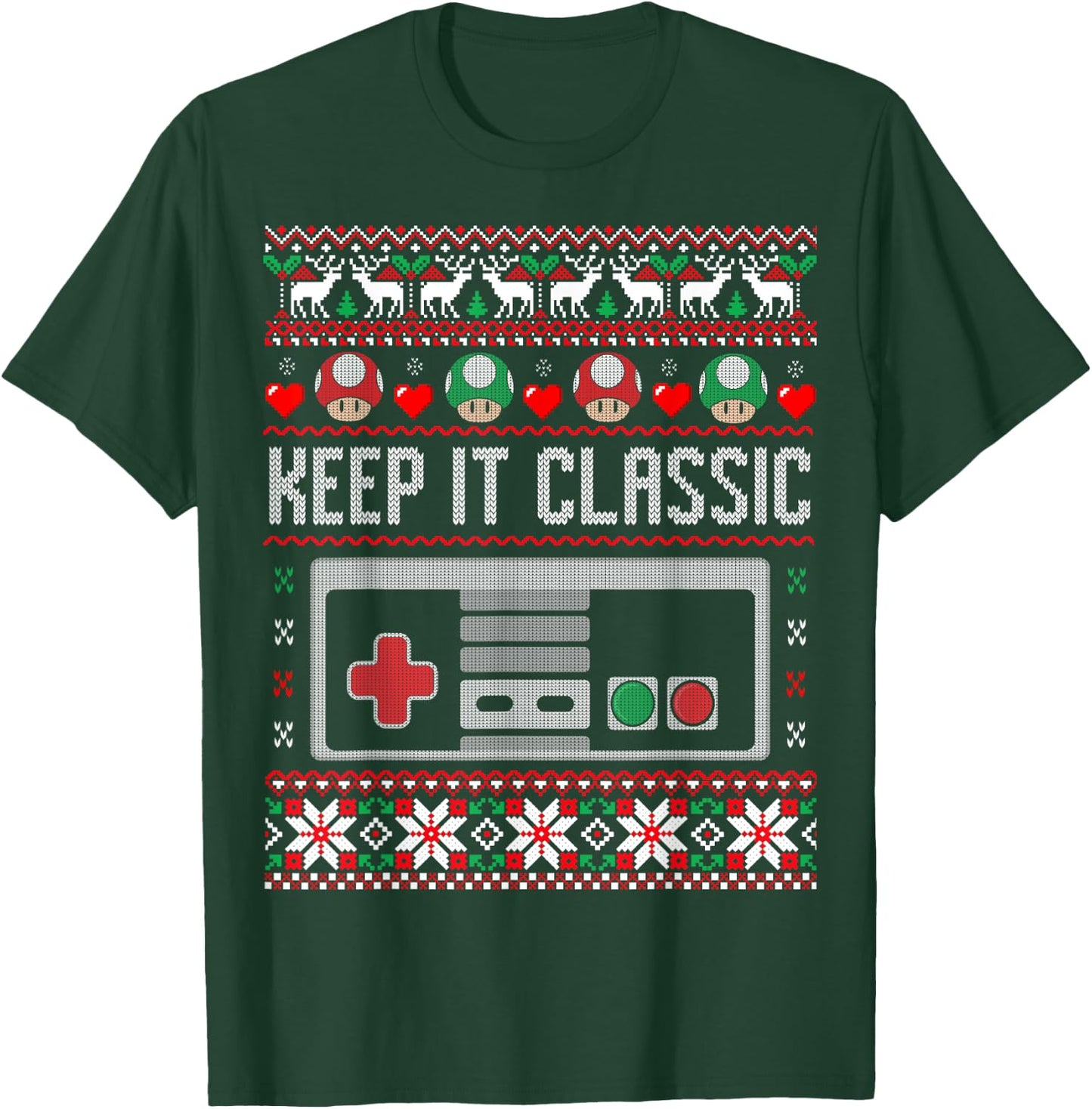 Keep It Classic Video Game Retro Ugly Christmas Gamer Gift T-Shirt - T-Shirt | Forest