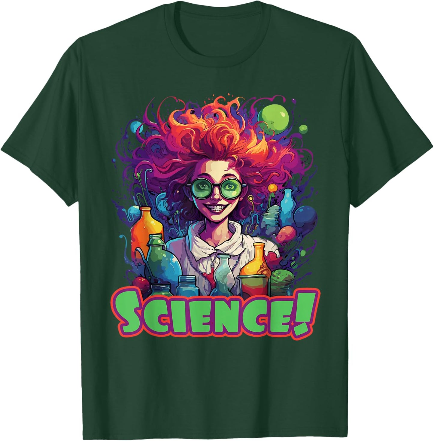 Funny Female Mad Scientist Cartoon Woman Science T-Shirt - T-Shirt | Forest