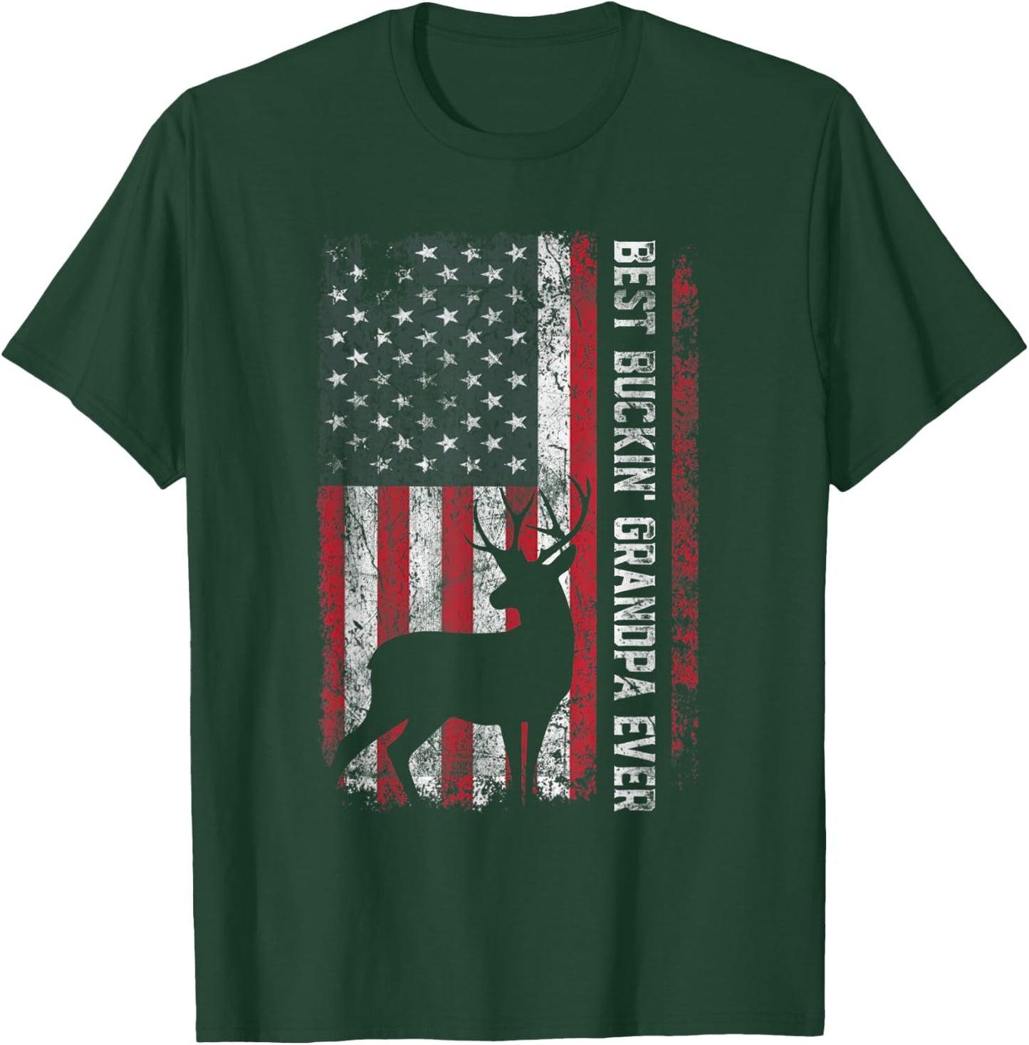 USA Flag Best Buckin Grandpa Ever Deer Hunting Fathers Day Men T-Shirt - T-Shirt | Forest