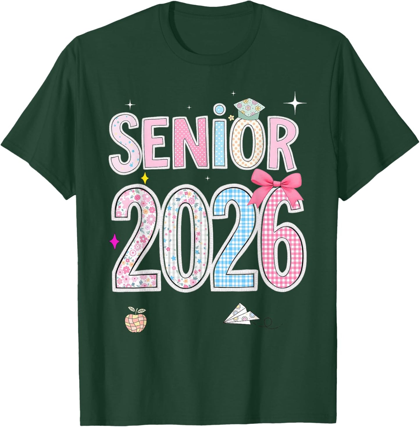 Back To School Senior 2026 Pastel Floral Graduation Bow Cap T-Shirt - T-Shirt | Forest