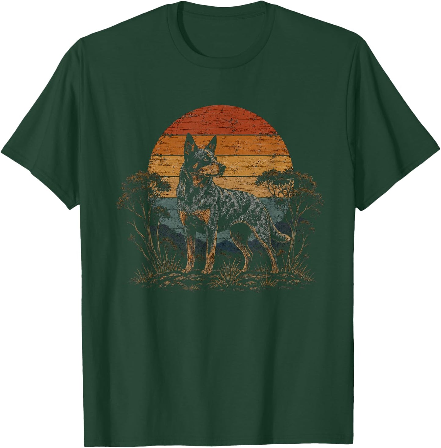 Retro Australian Cattle Dog Blue Heeler Artwork Design T-Shirt - T-Shirt | Forest