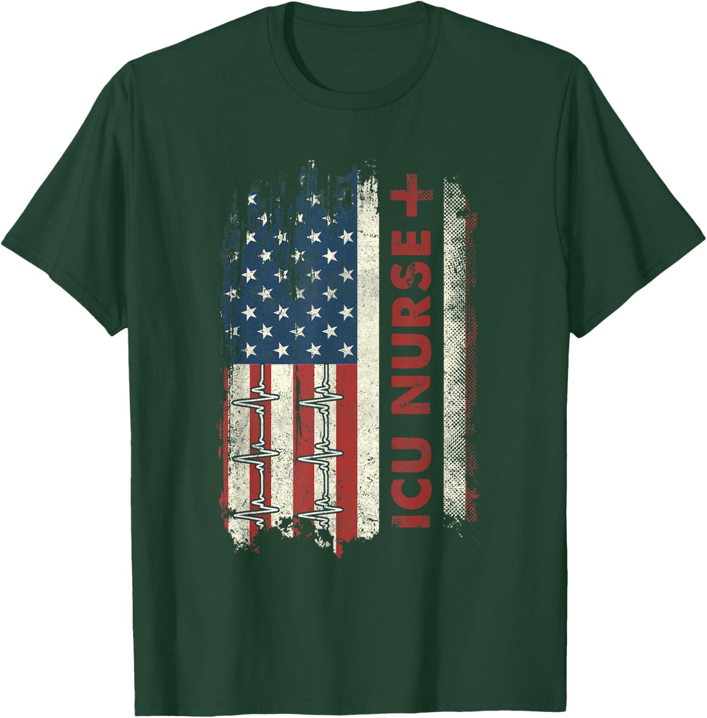 ICU Nurse Flag Patriotic Nurse 4th Of July American Flag T-Shirt - T-Shirt | Forest