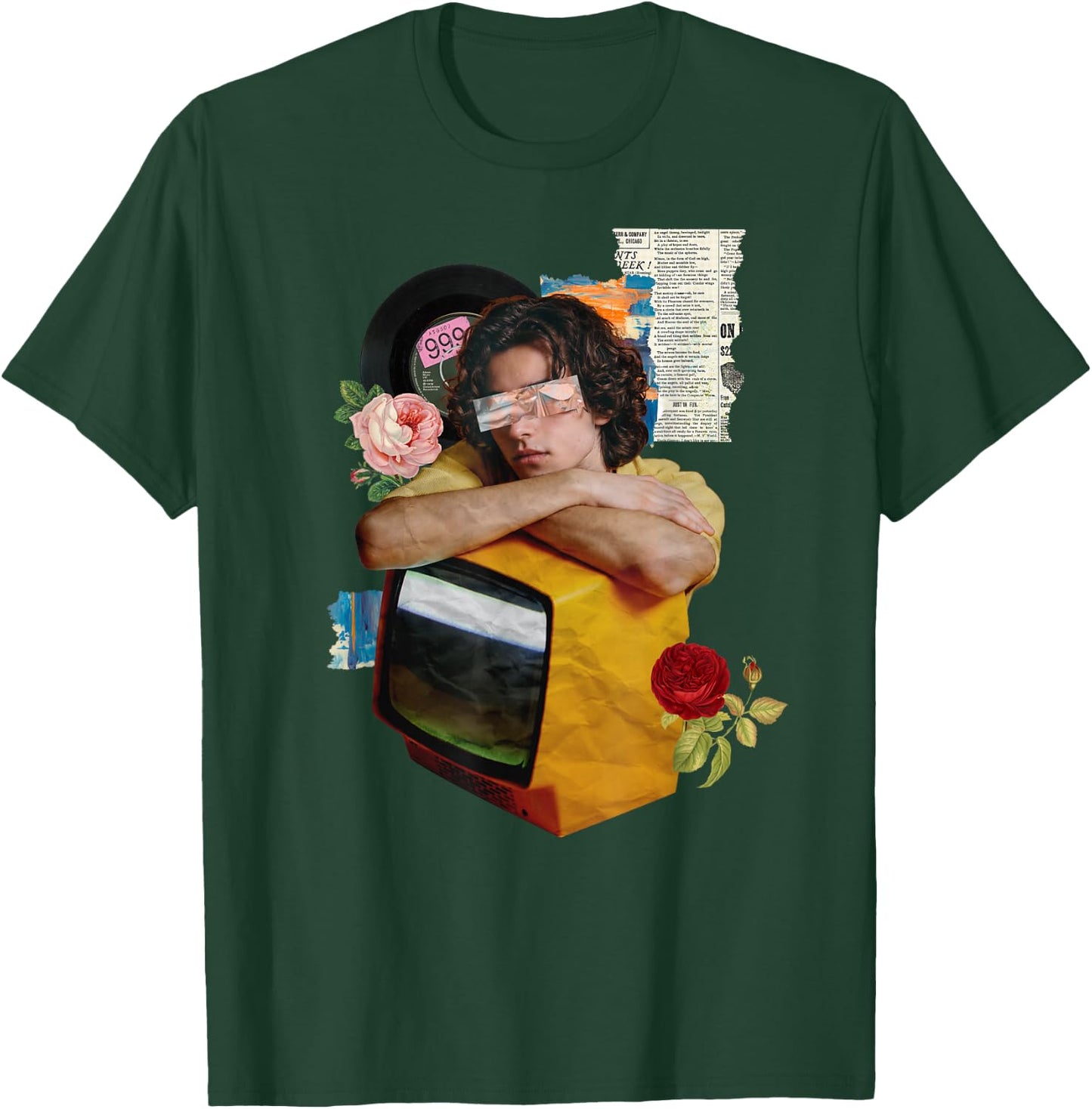 Retro Wrapped Paper TV Girl T-Shirt - T-Shirt | Forest