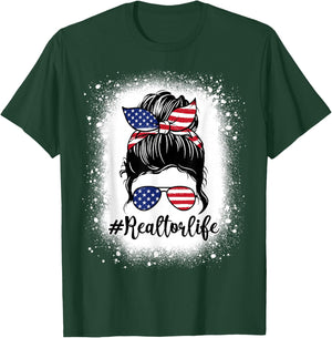 Realtor Life Real Estate Patriotic USA Messy Bun Bleached Men T-Shirt - T-Shirt | Forest