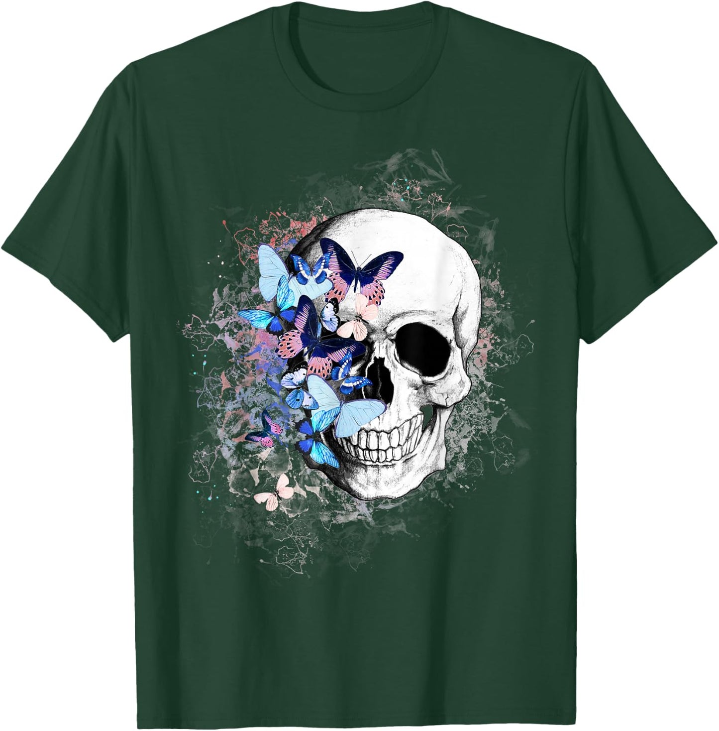 Skull with colorful butterflies, anatomy art T-Shirt - T-Shirt | Forest