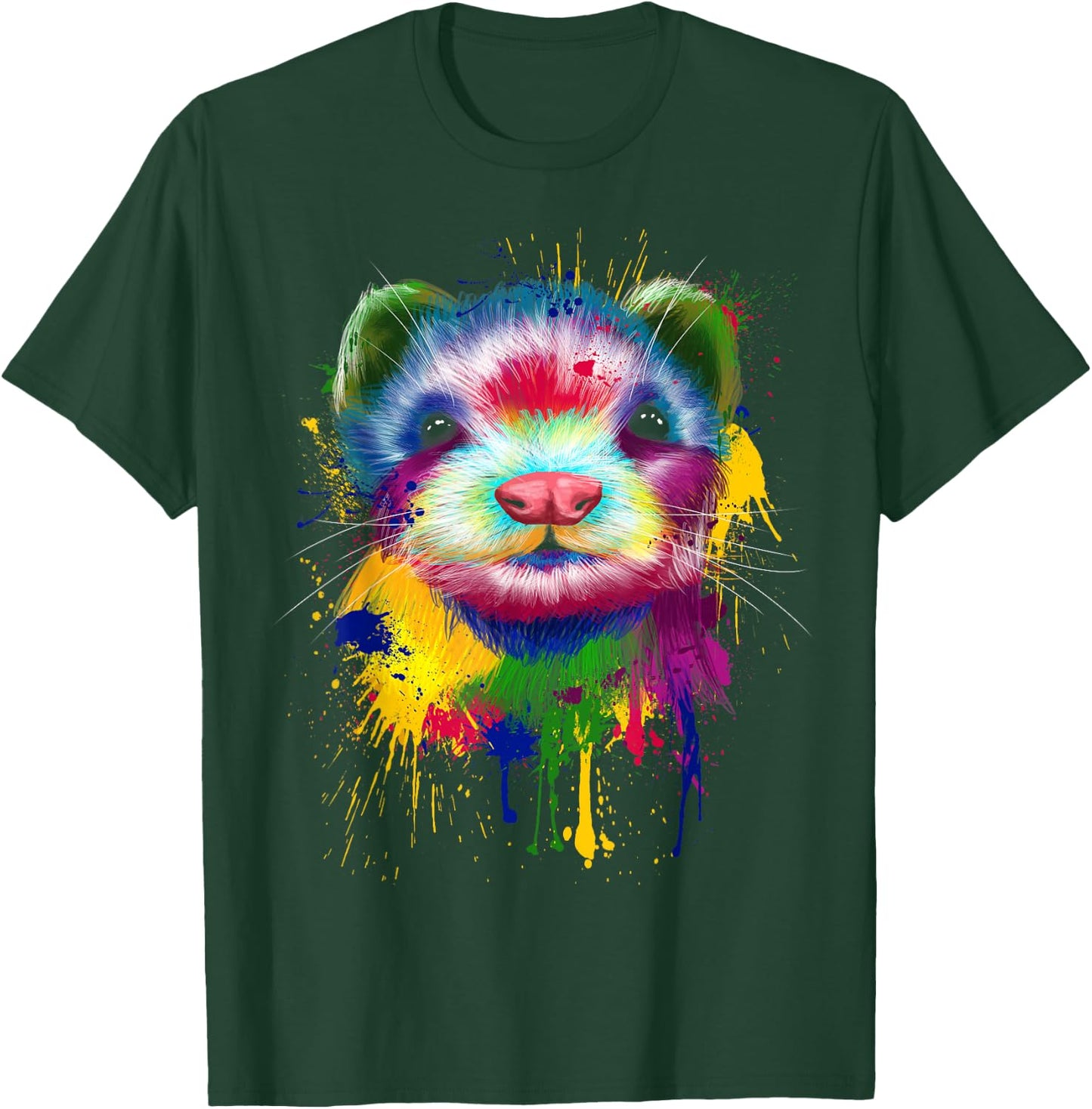 Ferret Artwork Face Hand Painting Splash Art Pet Polecat T-Shirt - T-Shirt | Forest