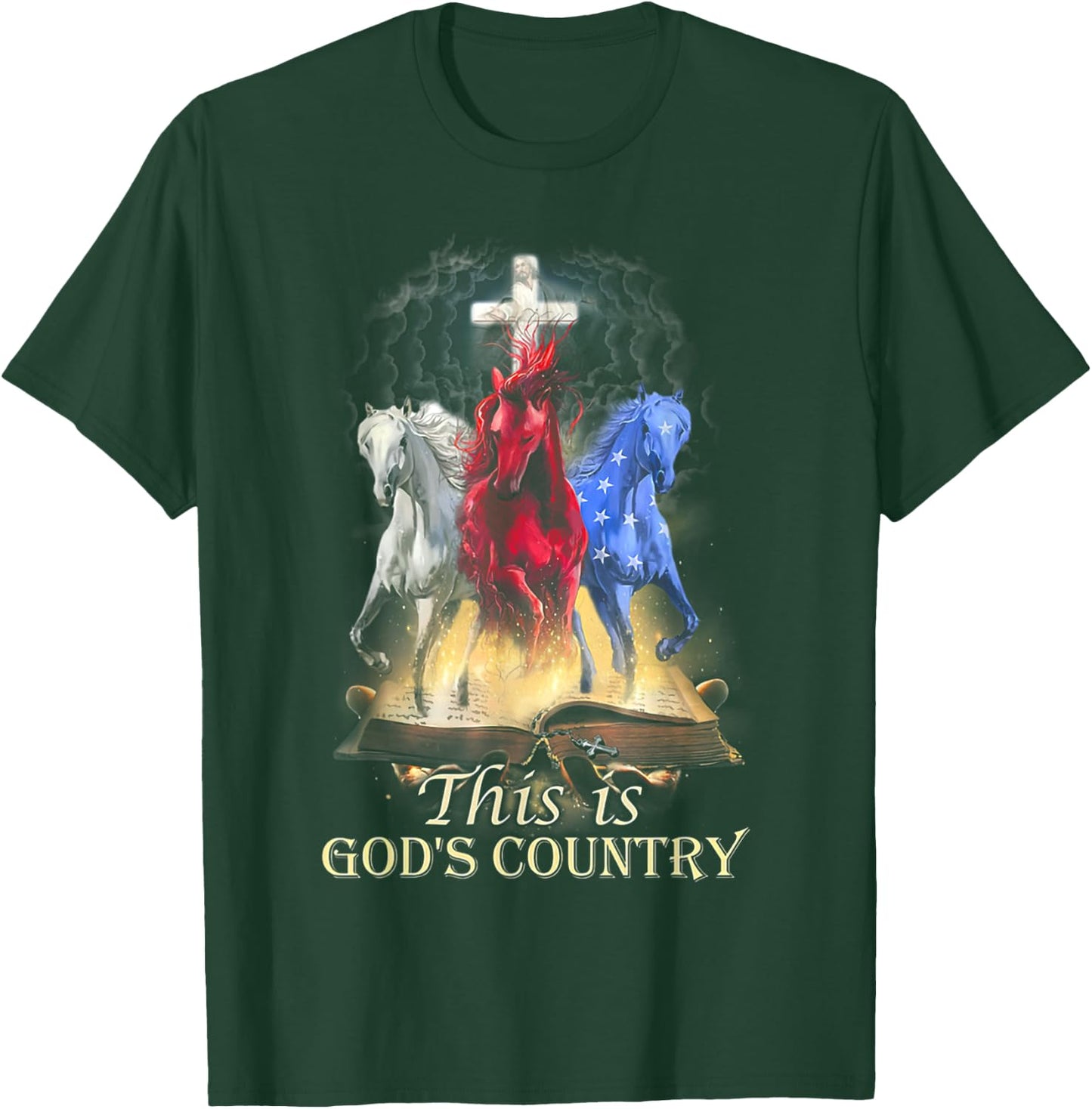 Cool Horses Running In Halo Of Bible This Is God‘s Country T-Shirt - T-Shirt | Forest