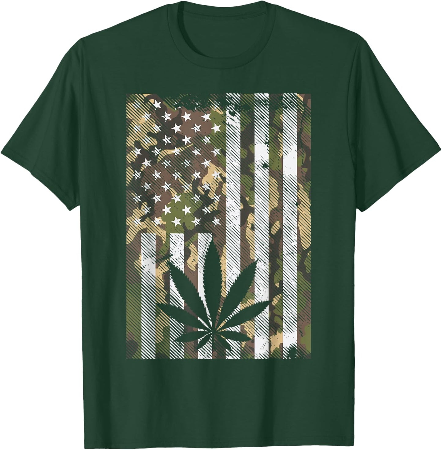 Camo American Flag Weed Cannabis Marijuana 420 Stoner Gift T-Shirt - T-Shirt | Forest
