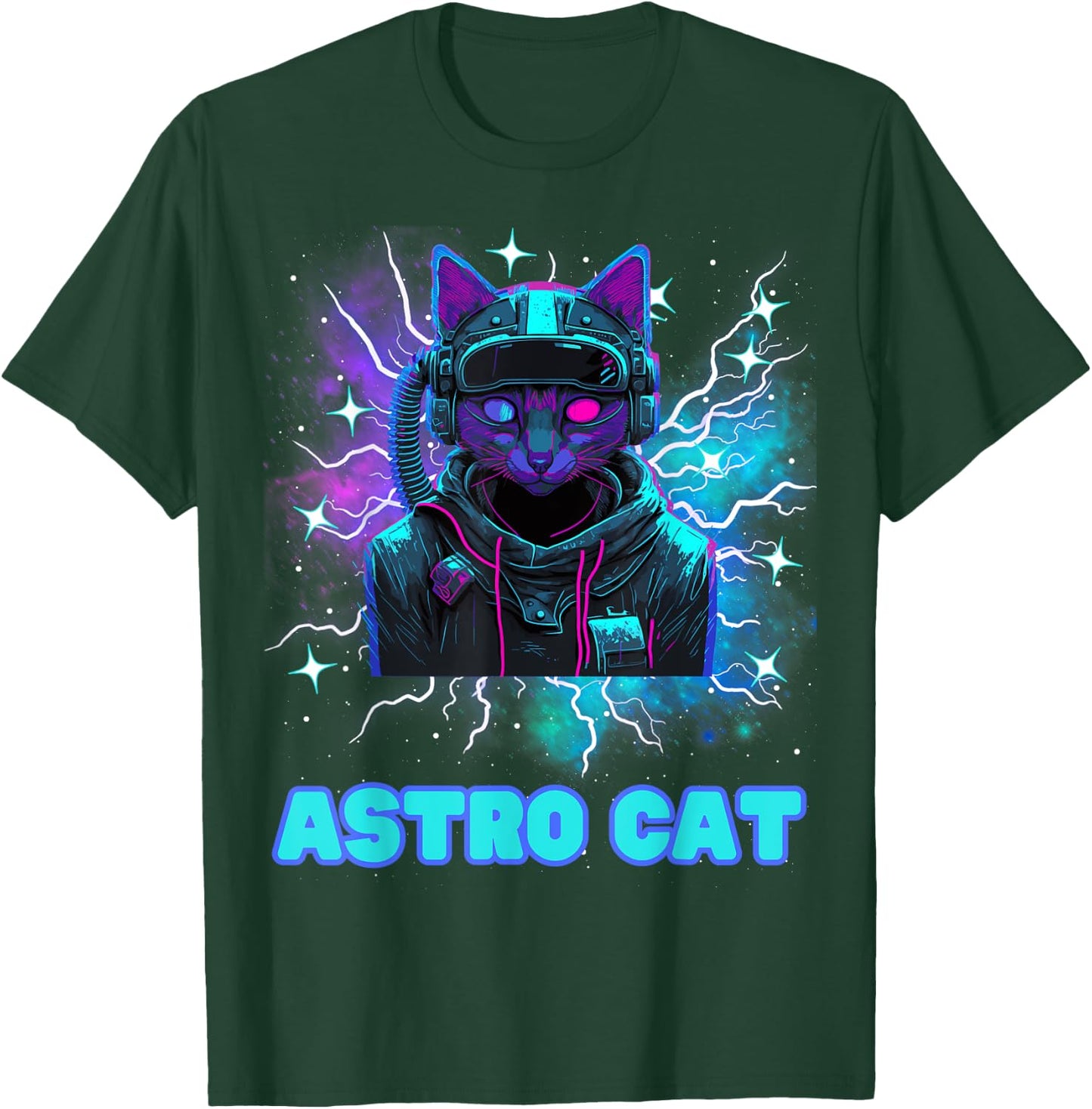 Astro Cat Kids & Adults Cosmic Cat Retro Space Cat Lover T-Shirt - T-Shirt | Forest