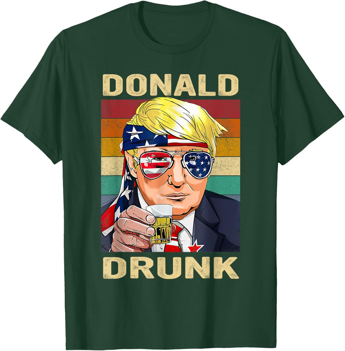 Donald Drunk Funny Trump Drinking Beer Party 4th of July T-Shirt - T-Shirt | Forest