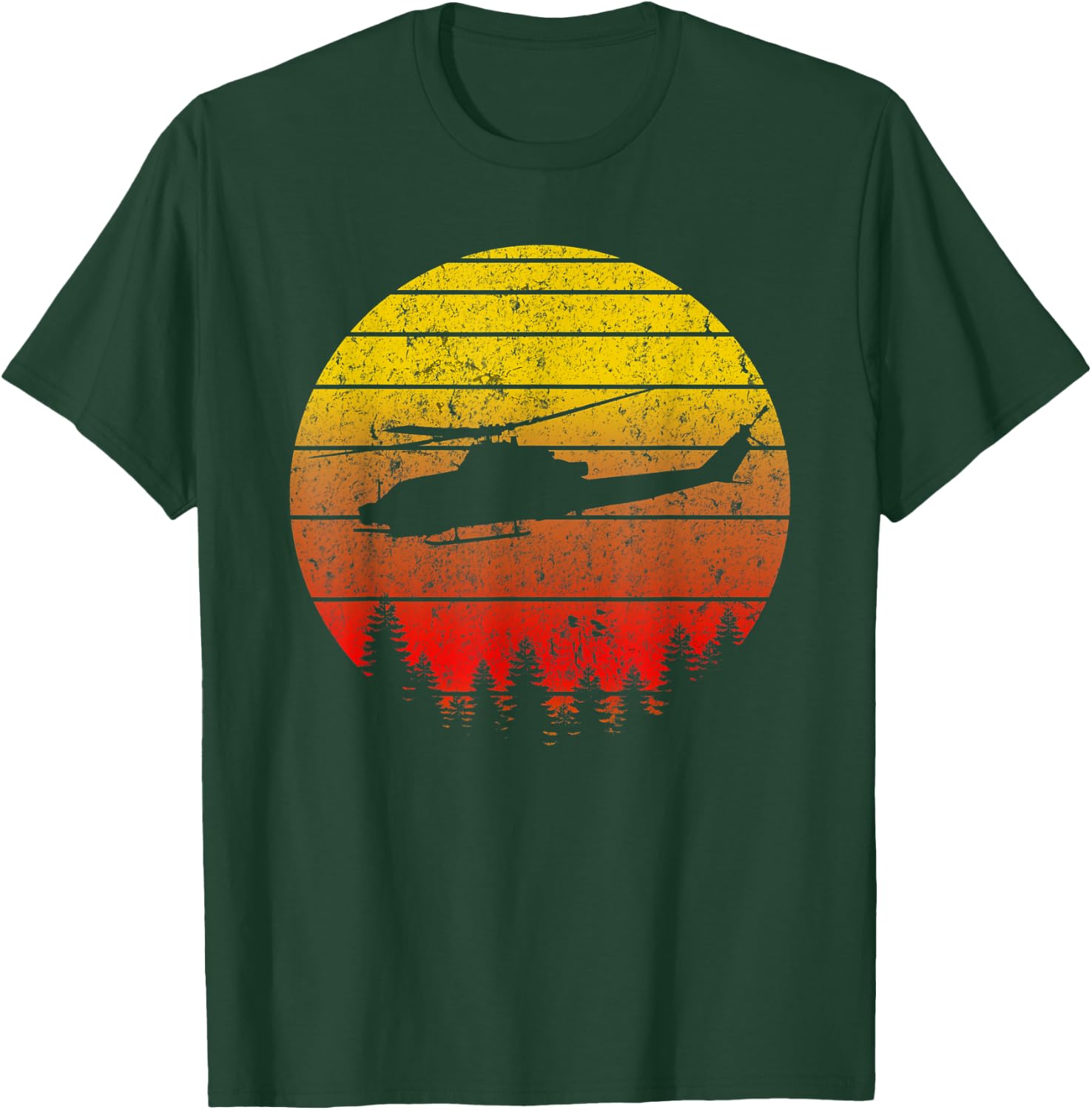 AH-1 Cobra Helicopter Sunrise Vintage Retro Pilot Design T-Shirt - T-Shirt | Forest