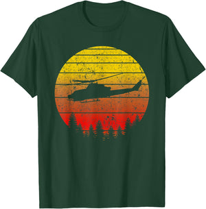 AH-1 Cobra Helicopter Sunrise Vintage Retro Pilot Design T-Shirt - T-Shirt | Forest
