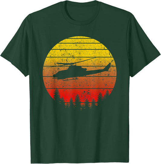 AH-1 Cobra Helicopter Sunrise Vintage Retro Pilot Design T-Shirt - T-Shirt | Forest