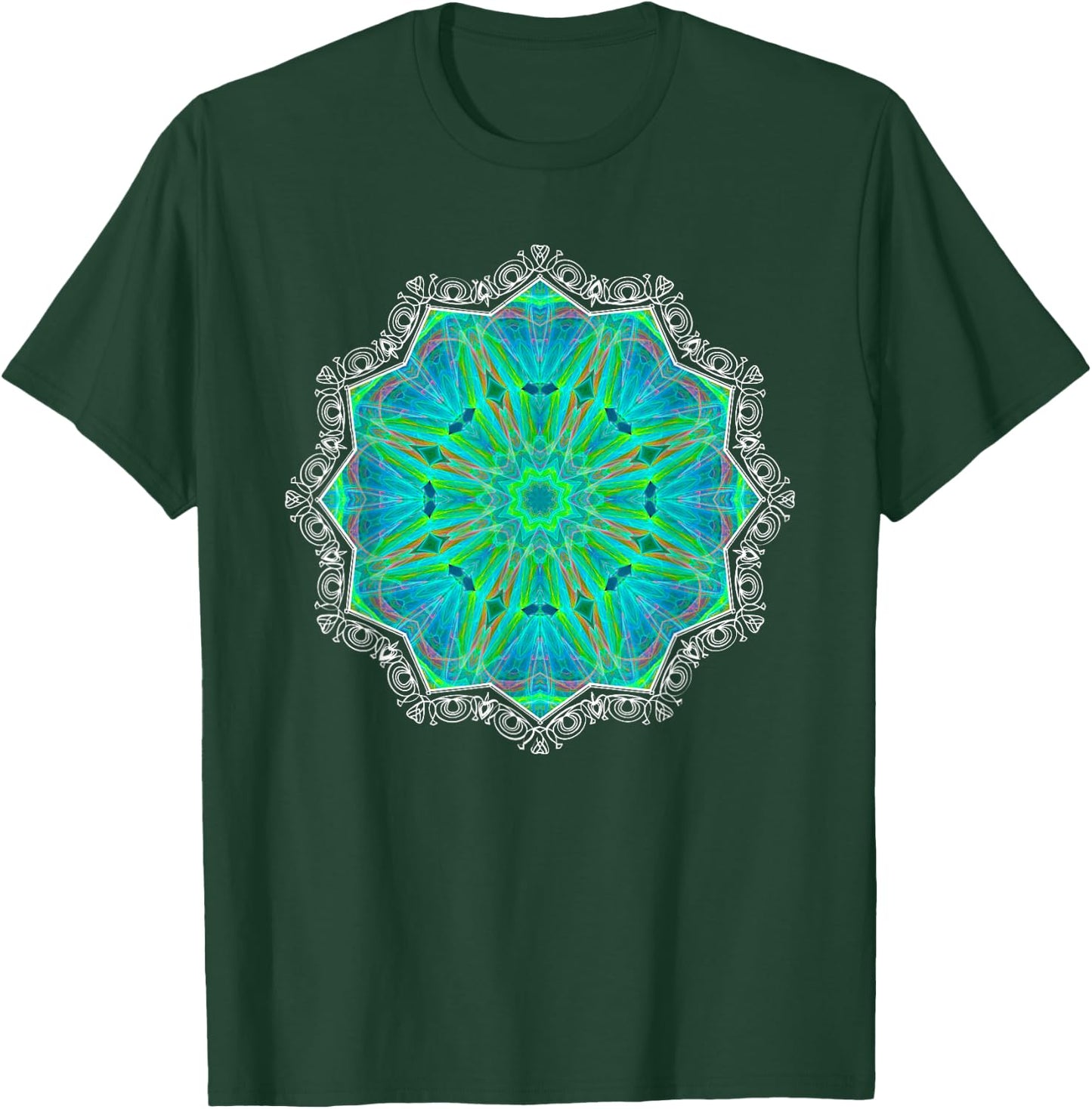 Green Kaleidoscope-art Mandala Geometry Gaia Yoga Mantra T-Shirt - T-Shirt | Forest