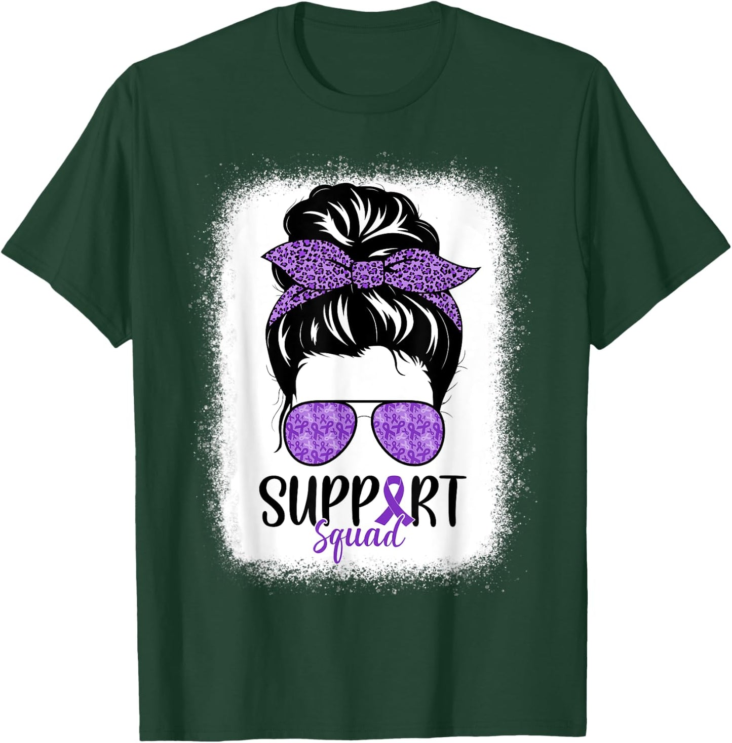 Support Squad Pancreatic Cancer Messy Bun Leopard T-Shirt - T-Shirt | Forest
