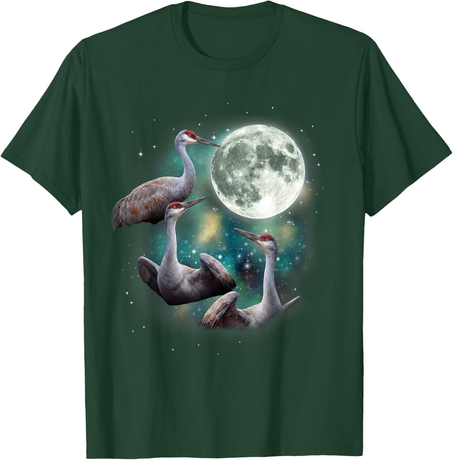 Three Crane Moon | Funny Sandhill Crane Bird Meme T-Shirt - T-Shirt | Forest
