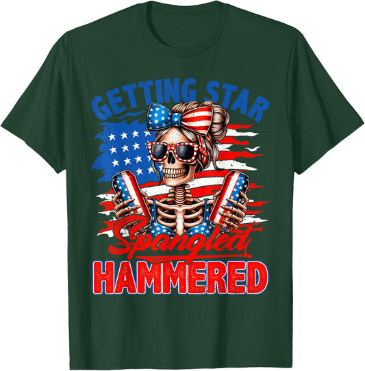 Getting Star Spangled Hammered 4th Of July Messy Bun Women T-Shirt - T-Shirt | Forest