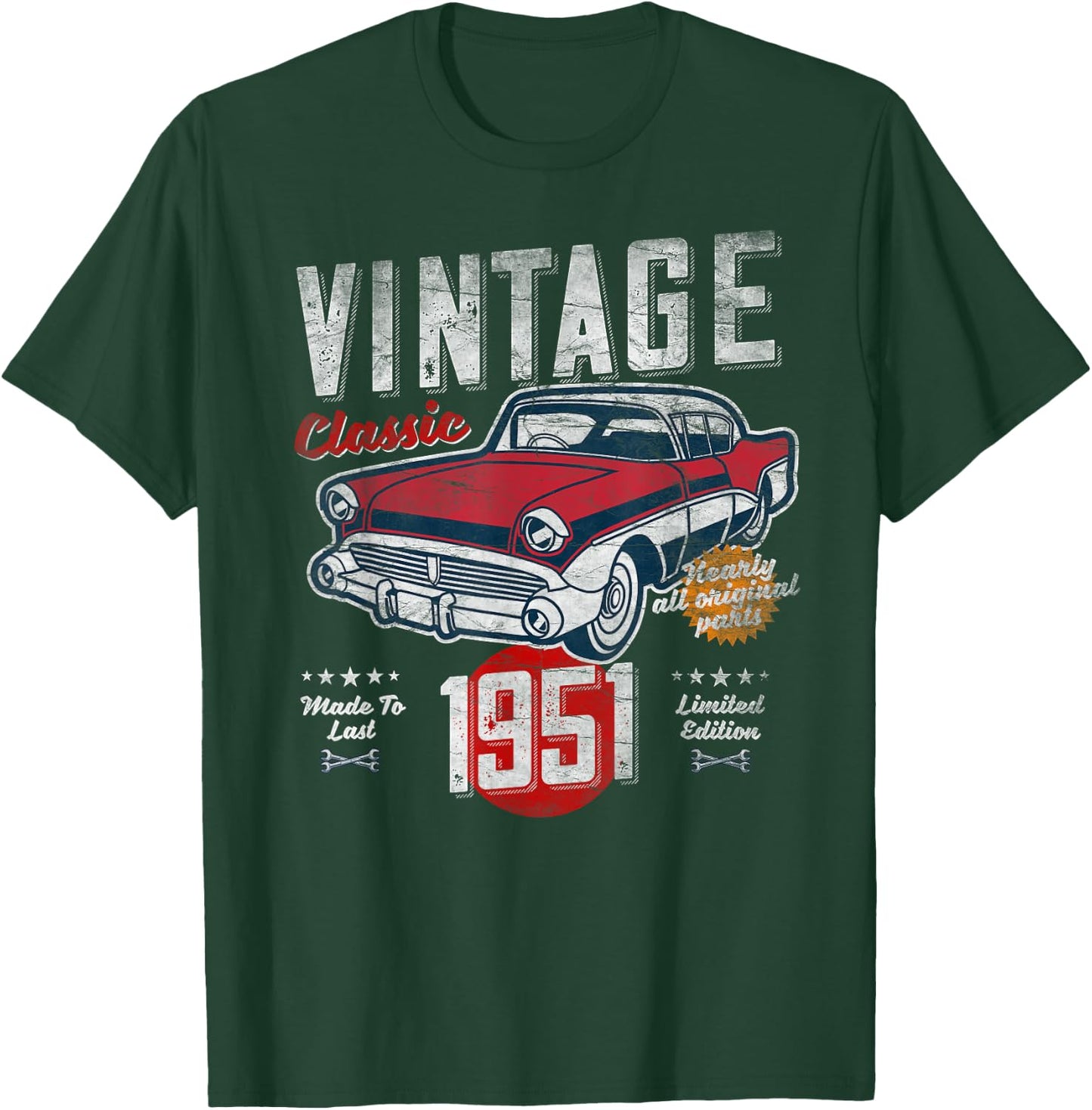 Vintage Born 1951 Birthday 1950s Classic Car T-Shirt - T-Shirt | Forest
