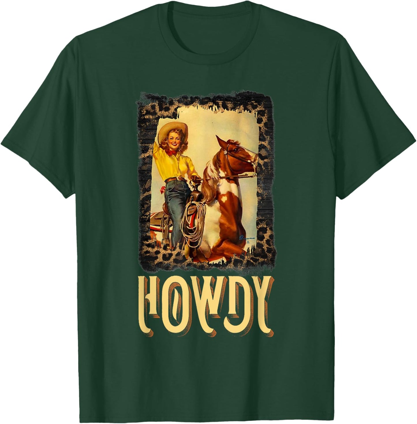Howdy Vintage Rustic Rodeo Western Southern Cowgirl Portrait T-Shirt - T-Shirt | Forest