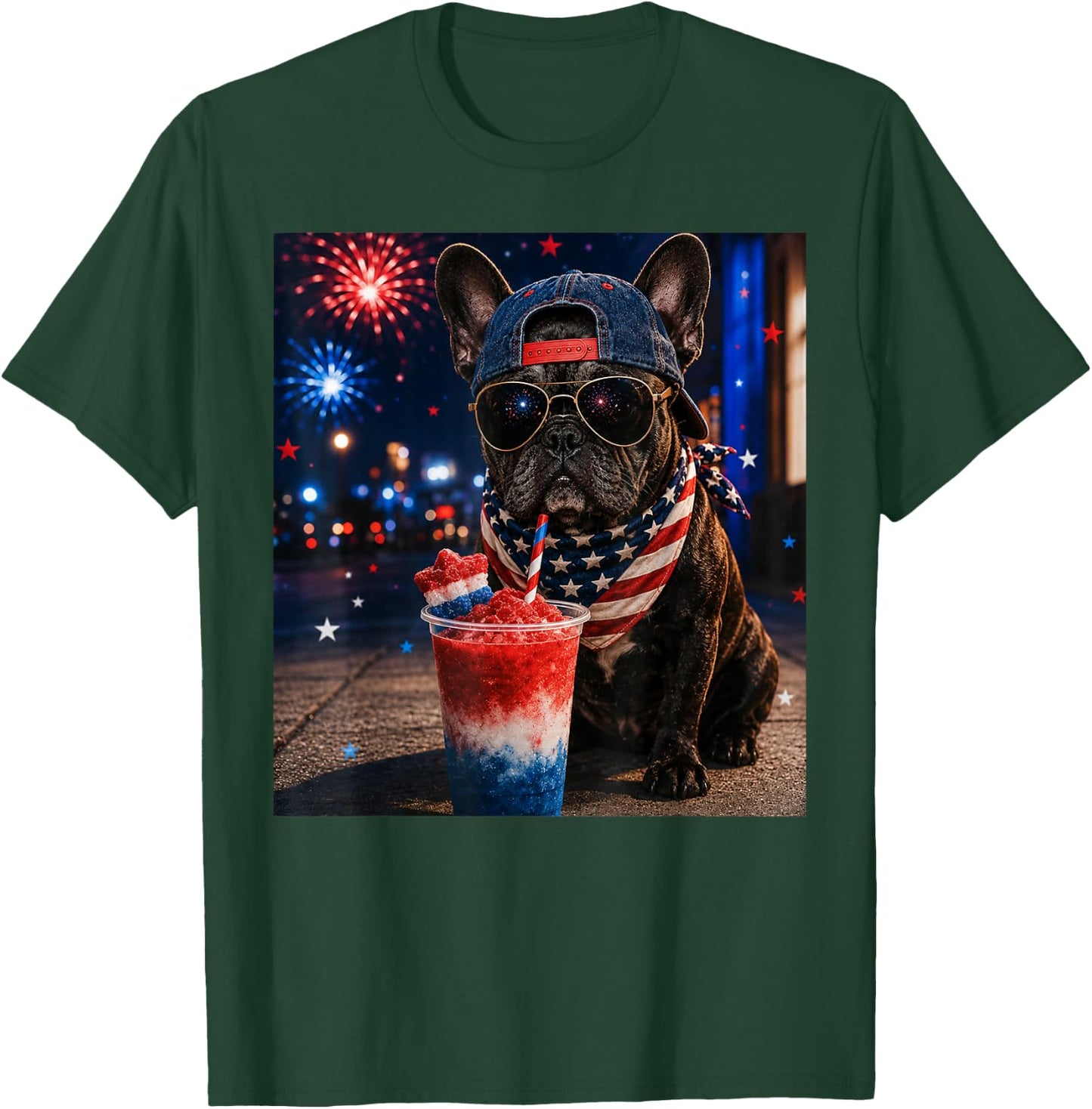 4th of July French Bulldog Red White Blue Slushie T-Shirt - T-Shirt | Forest
