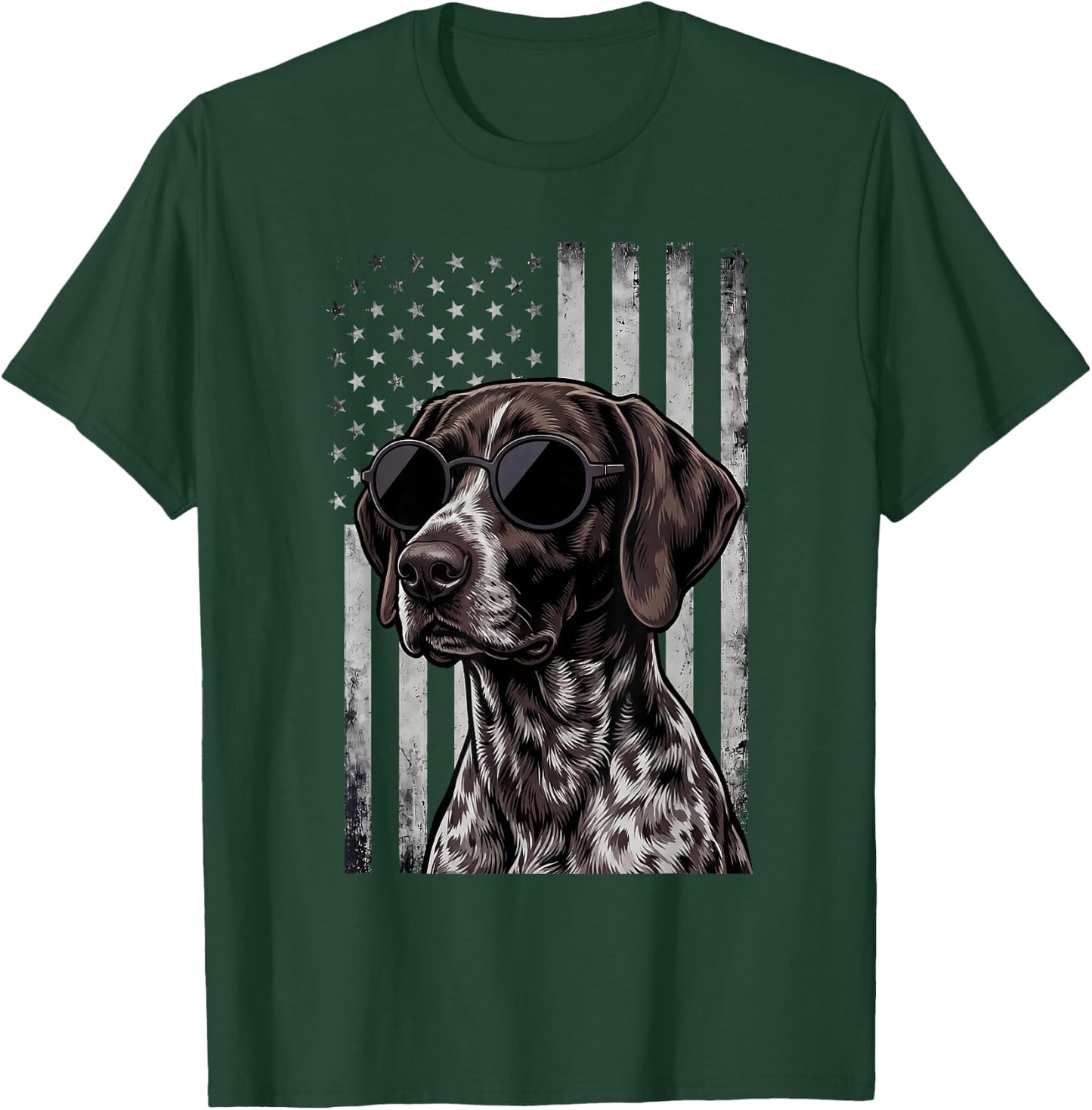 German Shorthaired Pointer American Flag GSP 4th of July T-Shirt - T-Shirt | Forest