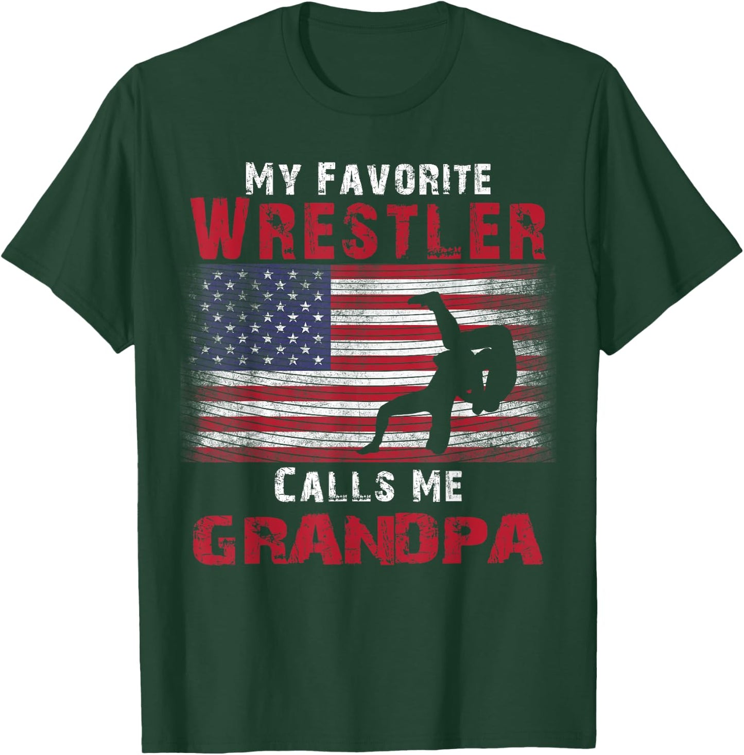 My Favorite Wrestler Calls Me Grandpa Fathers Day USA Flag Kids Men T-Shirt - T-Shirt | Forest
