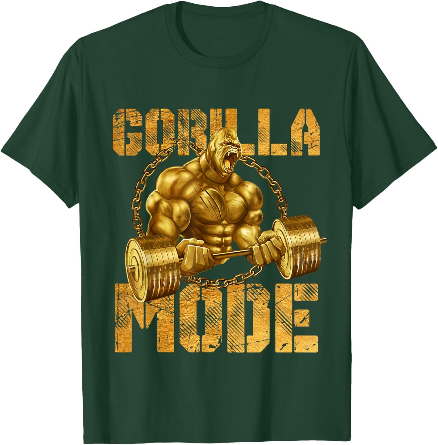 Gorilla Mode Weight Lifting Power Beast Workout Gold Fitness T-Shirt - T-Shirt | Forest