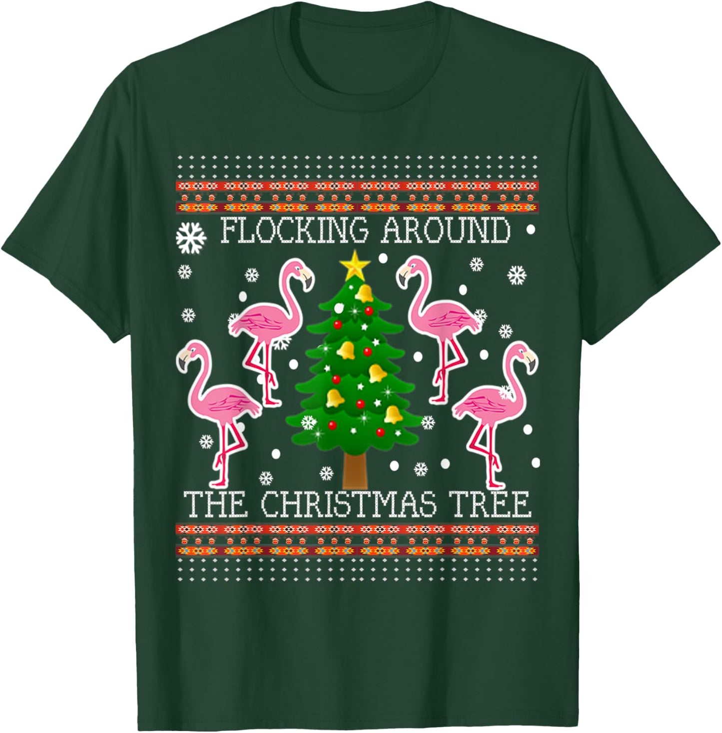 Funny Flamingo Christmas Tree Shirt-Flocking Around T-Shirt - T-Shirt | Forest