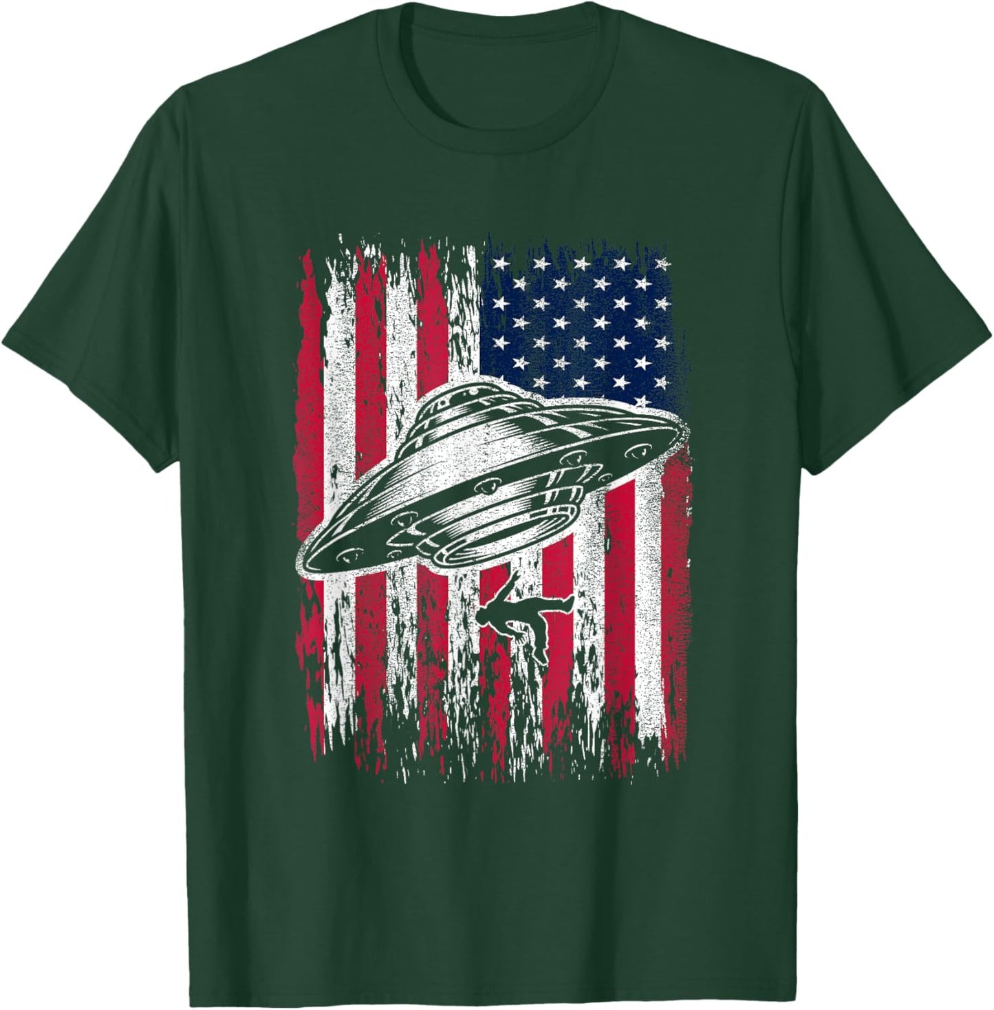 UFO Alien Abduction 4th Of July Gift USA Flag Alien T-Shirt - T-Shirt | Forest