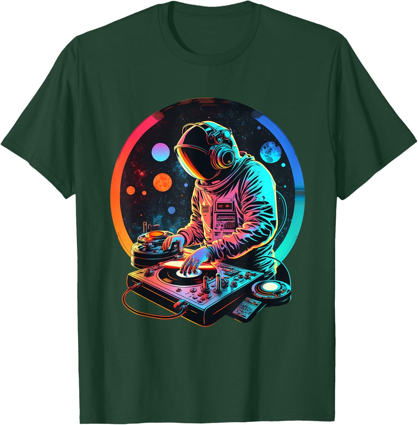 Retro Astronaut DJ, DJing in Space, EDM cool Graphic T-Shirt - T-Shirt | Forest