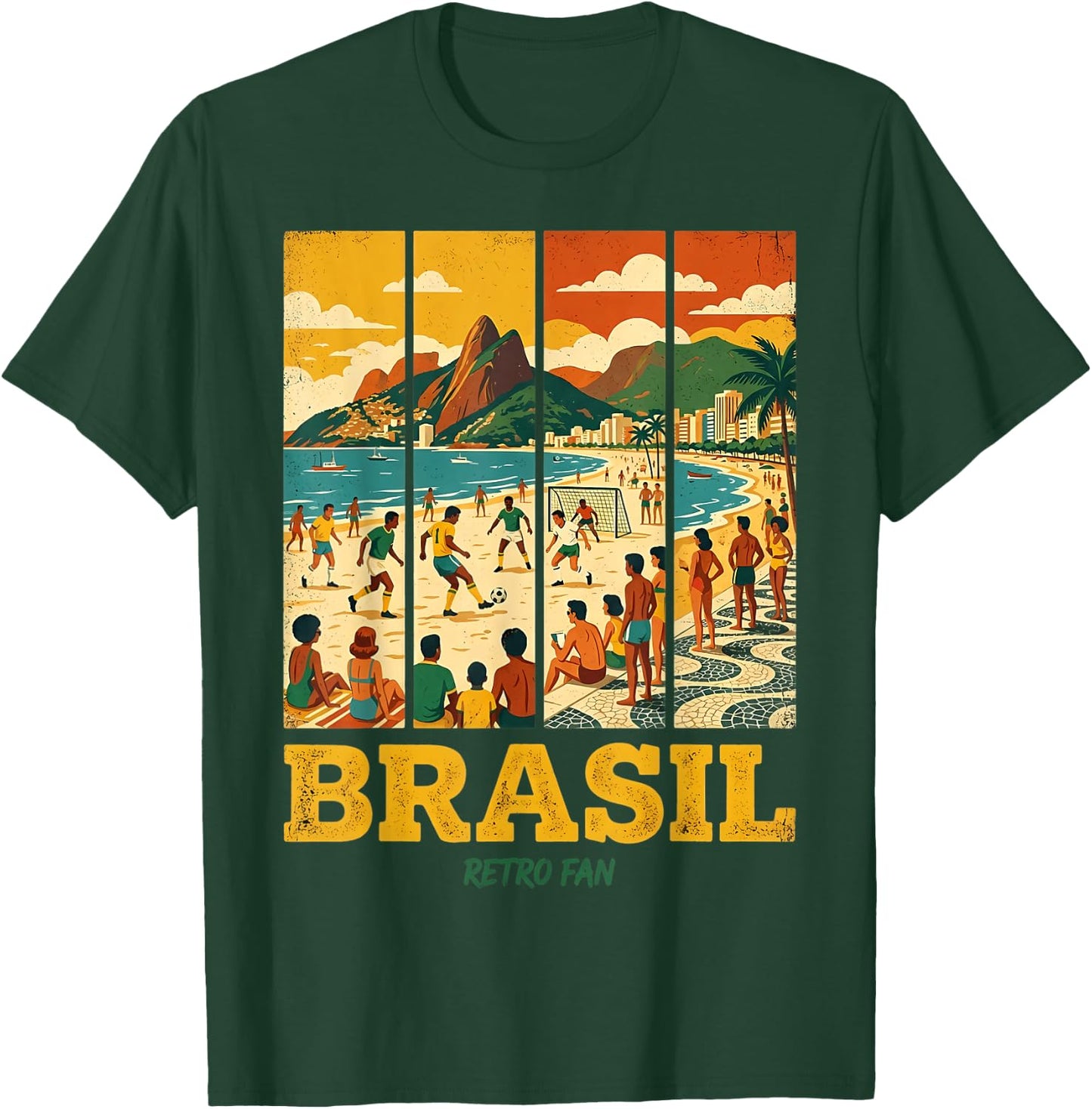 Vintage Brasil Beach Futebol Retro Fan Rio Graphic T-Shirt - T-Shirt | Forest