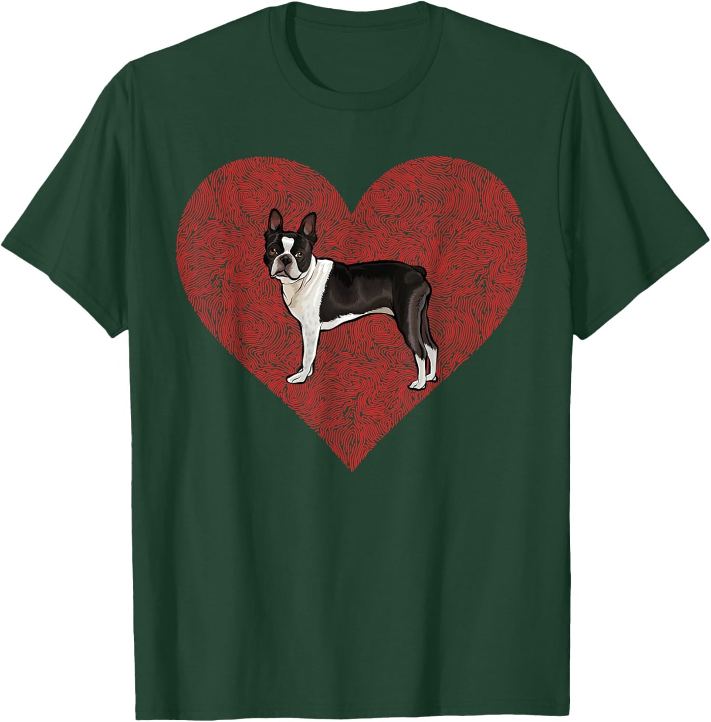 Boston Terrier Valentines Day Dog Love Fingerprint T-Shirt - T-Shirt | Forest