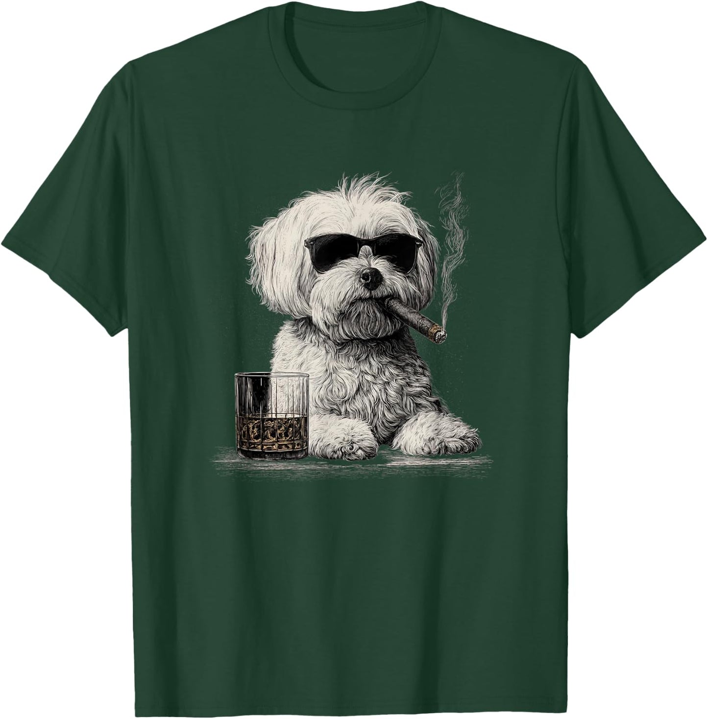 Vintage Smoking Maltese Funny Dog Father's Day T-Shirt - T-Shirt | Forest
