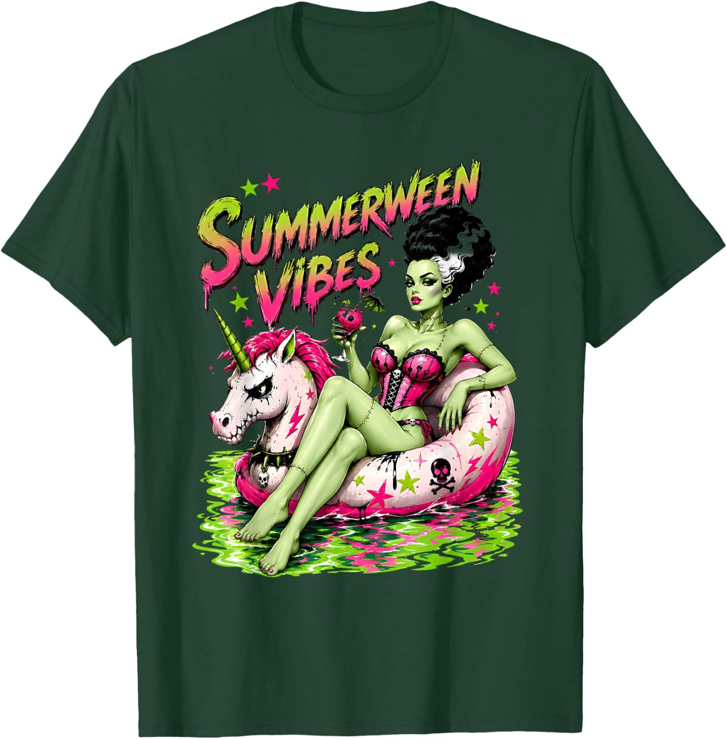 Summerween Spooky Summer Ghoul Beach Unicorn Halloween T-Shirt - T-Shirt | Forest