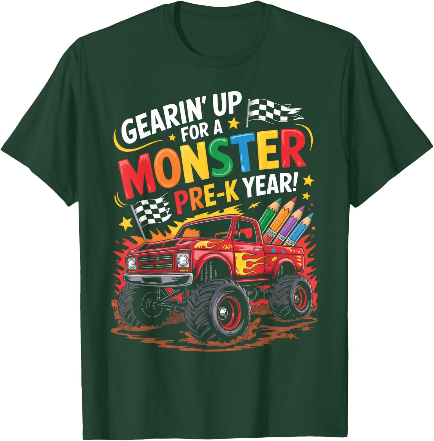 Back to School Preschool Pre-K Monster Truck First Day Boys T-Shirt - T-Shirt | Forest