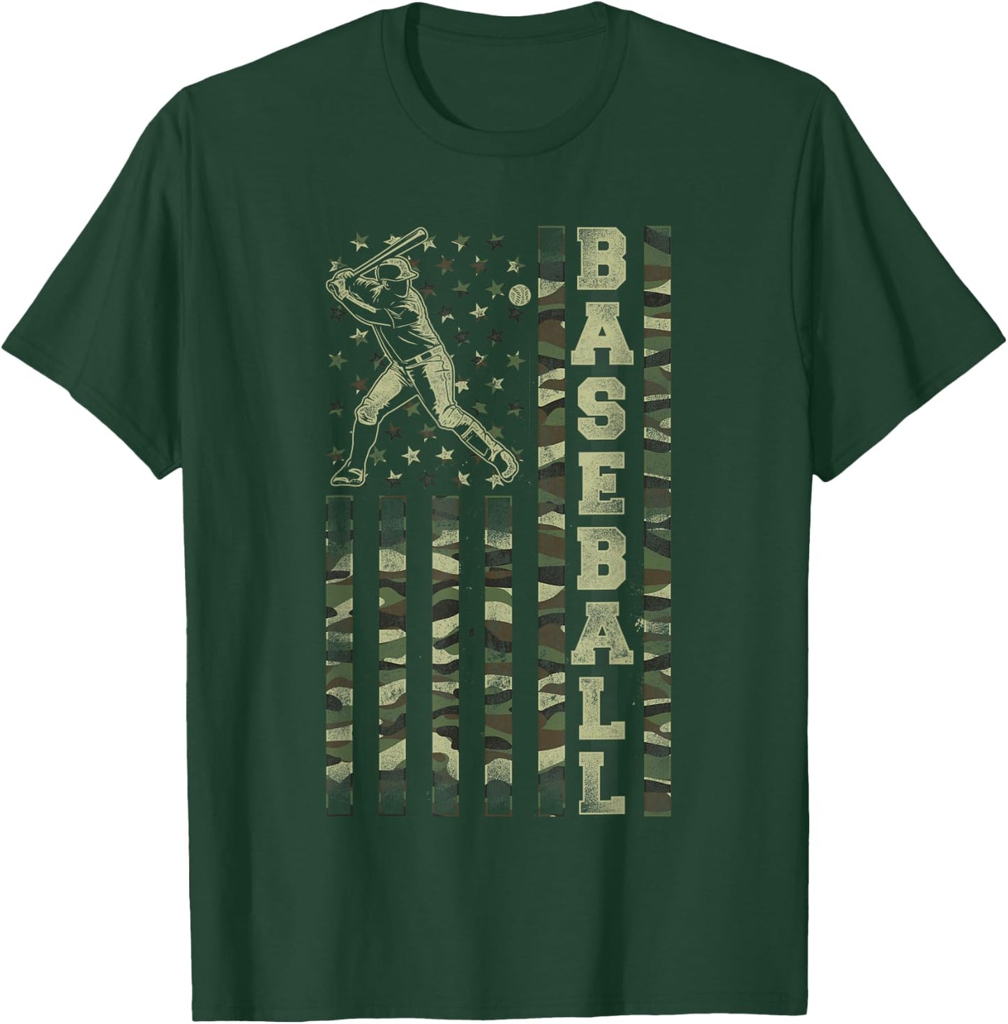Baseball Fan Usa American Flag Camo Camouflage T-Shirt - T-Shirt | Forest