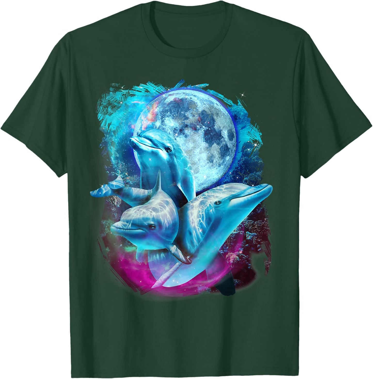 3 Moon Dolphin Funny Sea Creature Bottlenose Fish Art Humor T-Shirt - T-Shirt | Forest