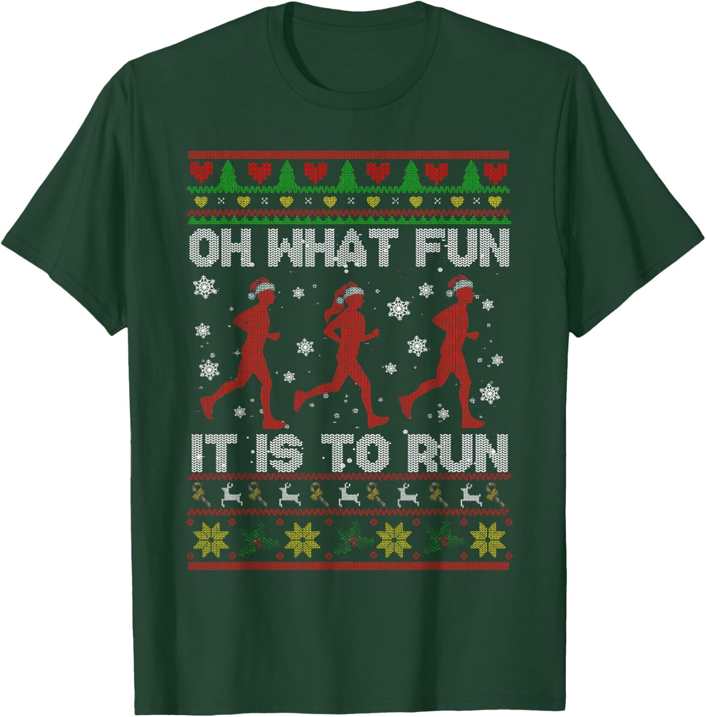 Oh What Fun It is to Run Xmas Santa Runner Running Sweater T-Shirt - T-Shirt | Forest