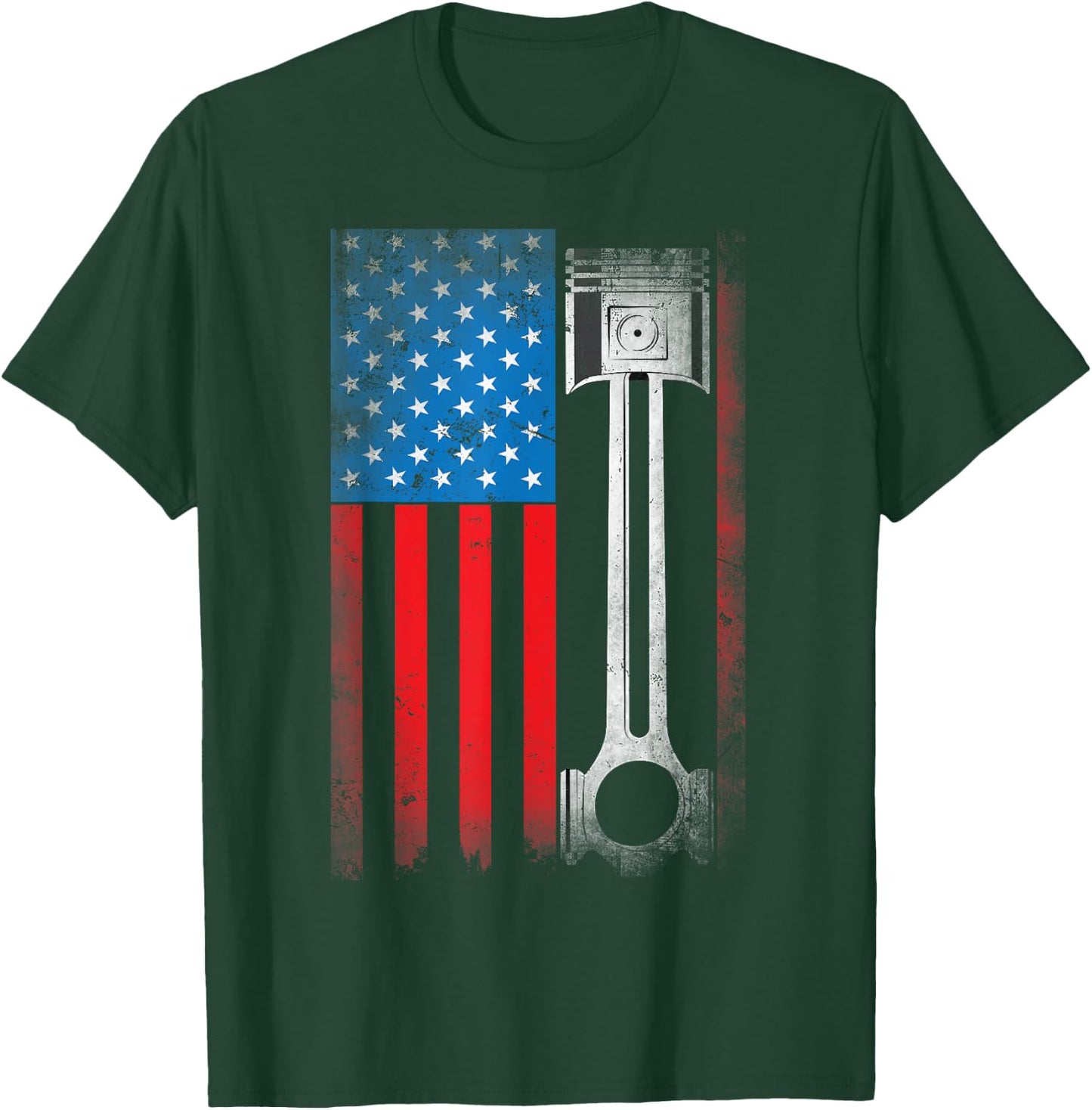 Horsepower Vintage Auto USA US American Flag Piston Racing T-Shirt - T-Shirt | Forest