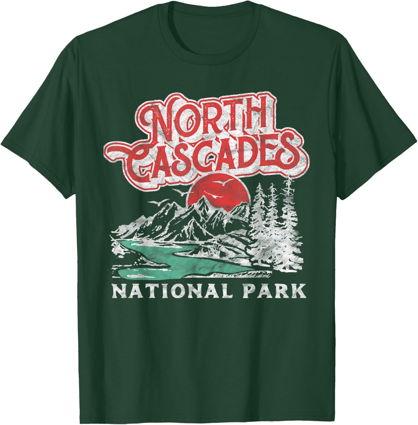 North Cascades National Park Retro 80's Mountains Distressed T-Shirt - T-Shirt | Forest
