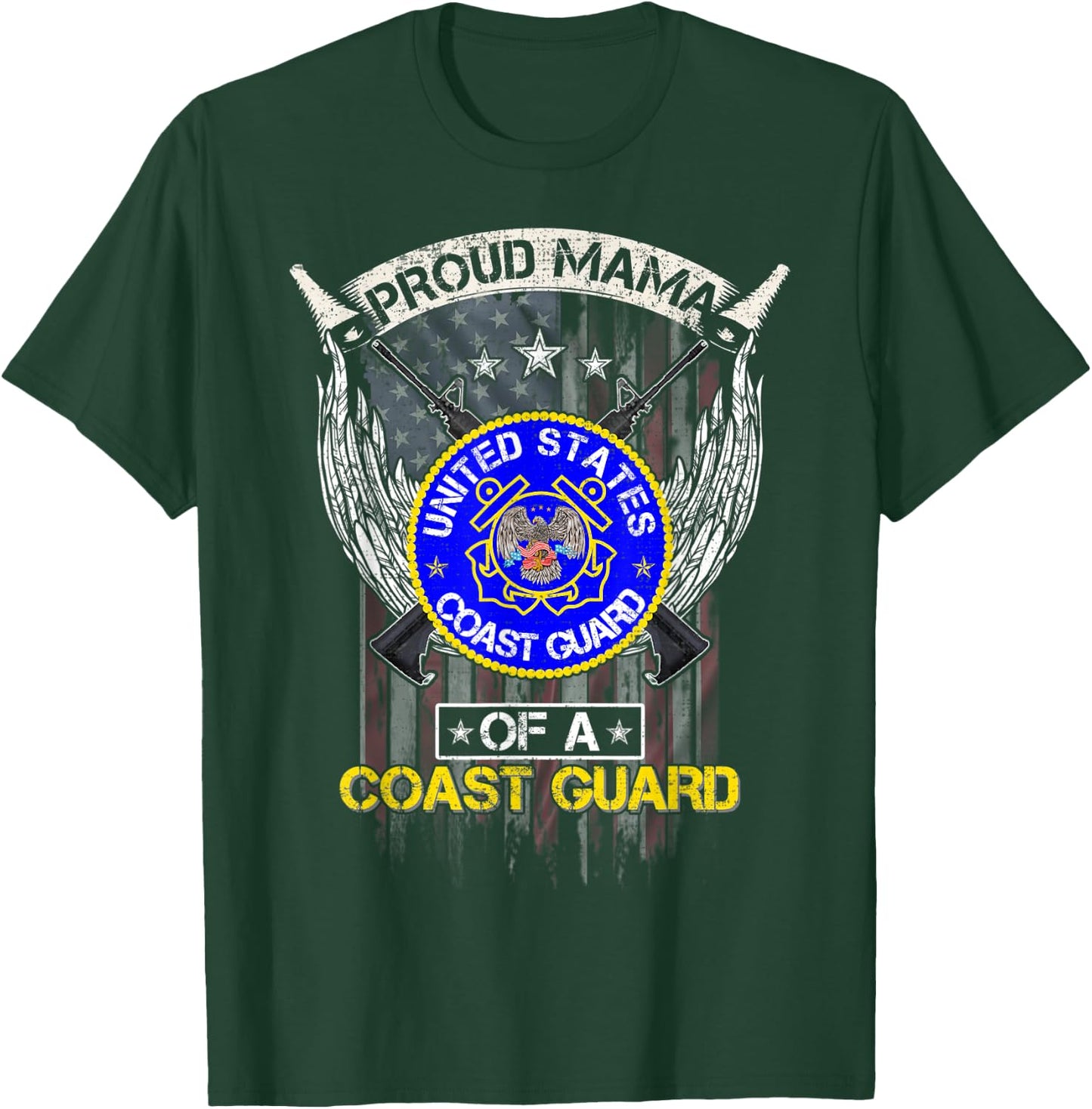 Vintage USA American Flag Proud Mama Of A US Coast Guard Men T-Shirt - T-Shirt | Forest
