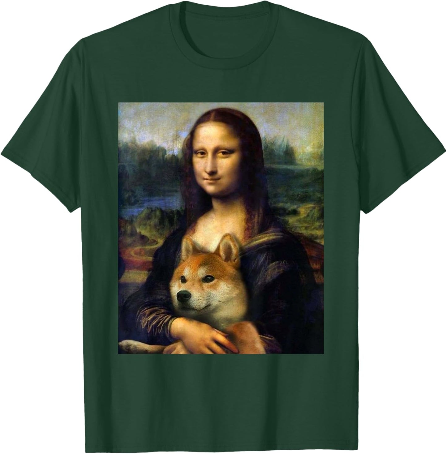 Mona Lisa da Vinci Print Shirt Mona Lisa with Shiba Inu Dog T-Shirt - T-Shirt | Forest